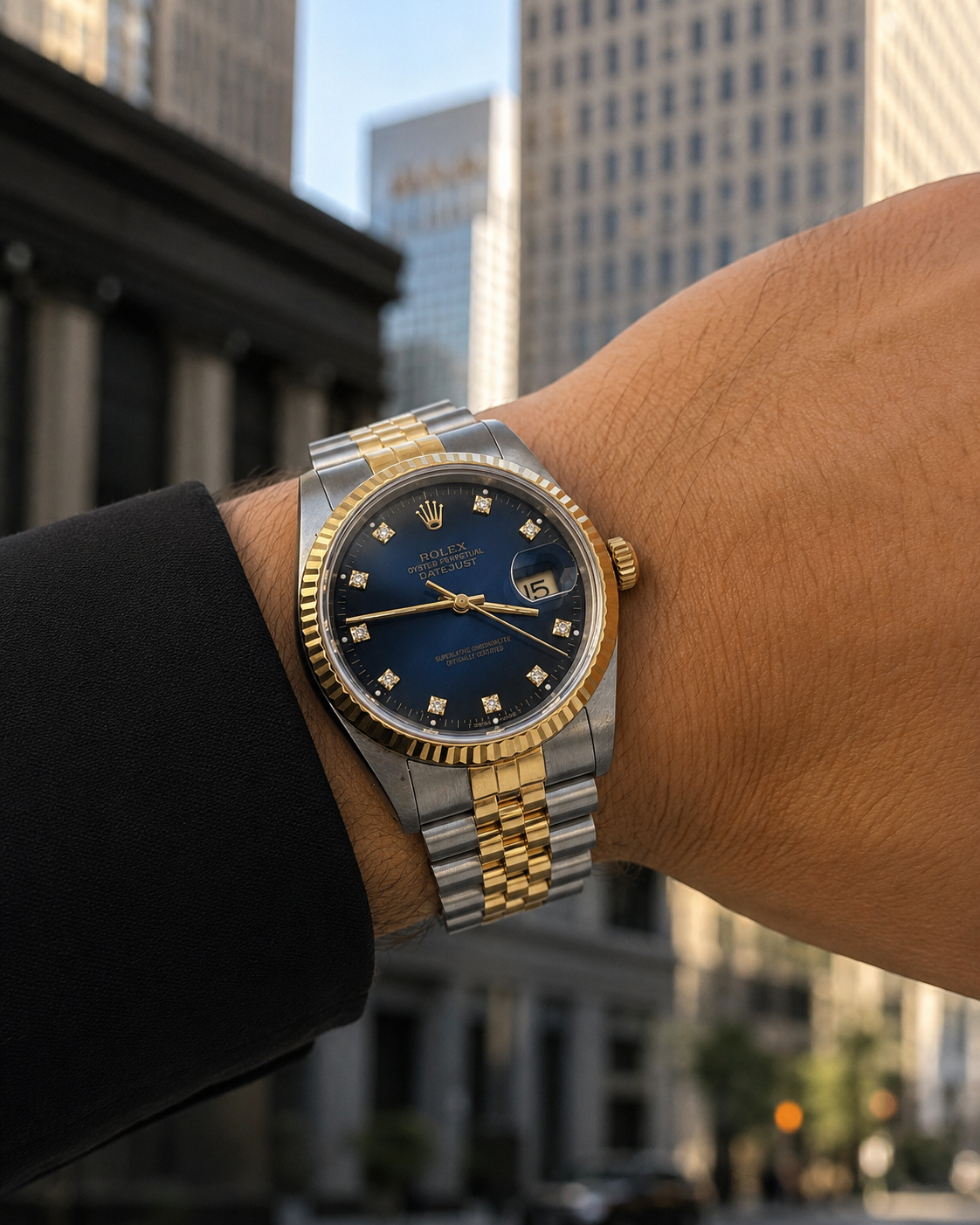 ROLEX DATEJUST BLUE DIAMOND worn in Downtown Los Angeles